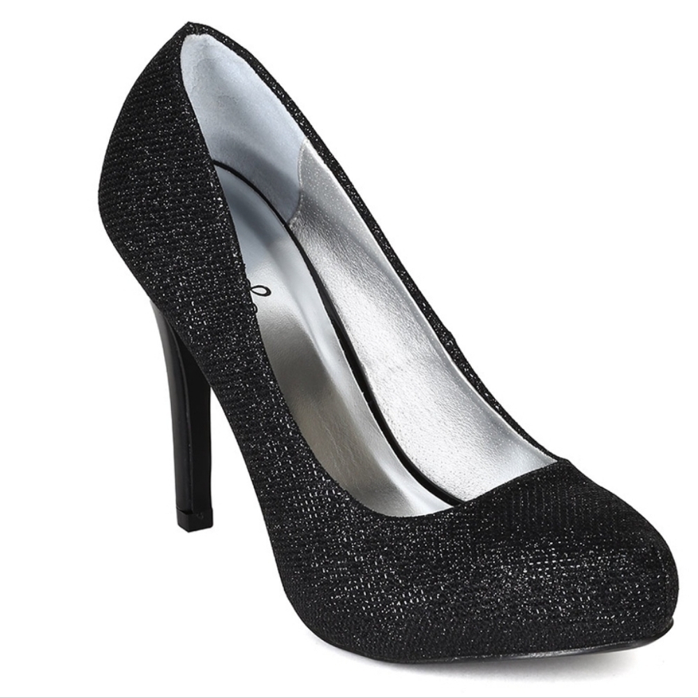 Qupid BI13 Women Glitter Leatherette Almond Toe Platform Stiletto Heels